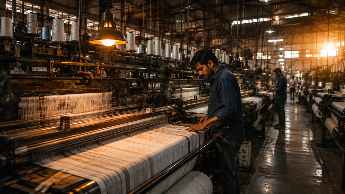 An active textile weaving mill with looms running