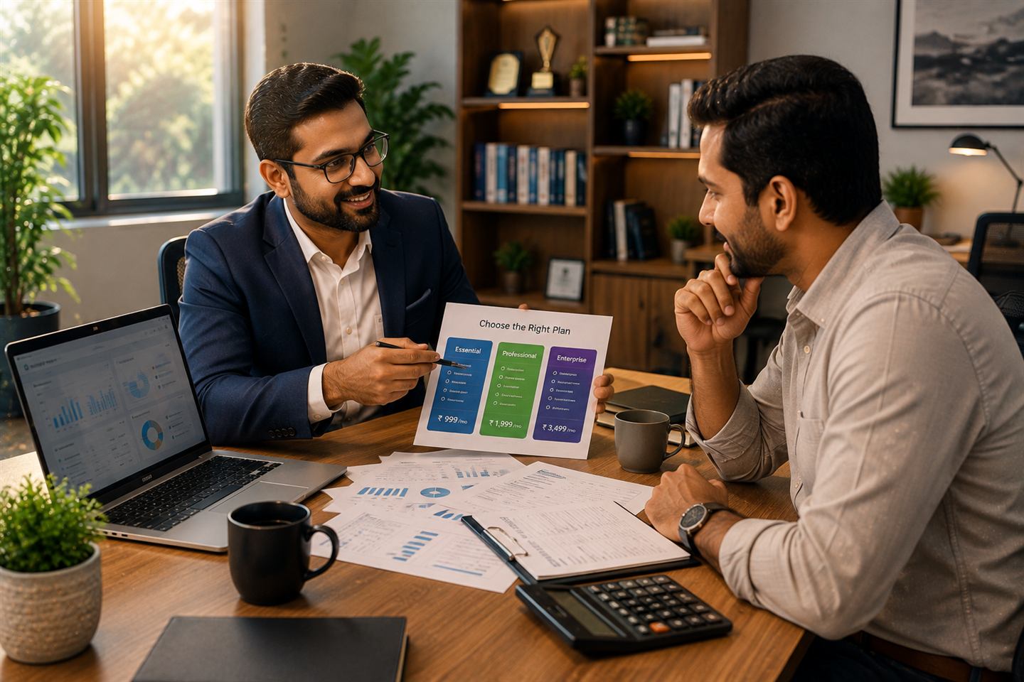 A business owner reviewing a pricing sheet